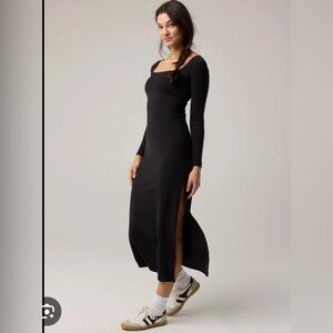 Aerie Offline Night Out Black Long Sleeve Maxi Dress